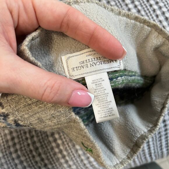 American Eagle Green & Blue Print Knit Beanie Hat - Picture 2 of 4